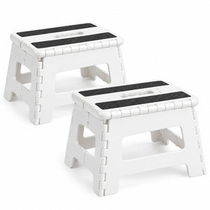 JS Maison Tabouret pliant antidérapant de 23 cm - Blanc - Lot de 2 - Simple Boutique