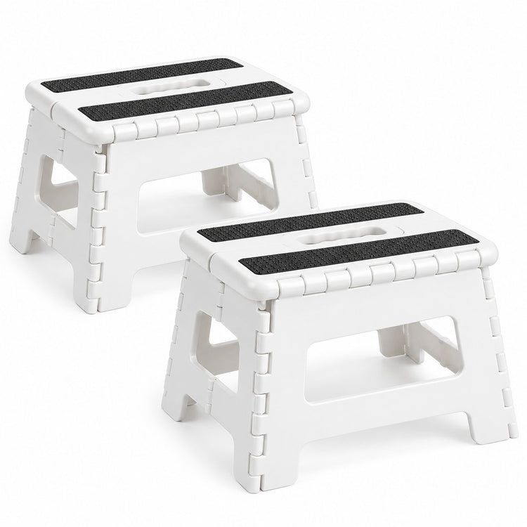 JS Maison Tabouret pliant antidérapant de 23 cm - Blanc - Lot de 2 - Simple Boutique