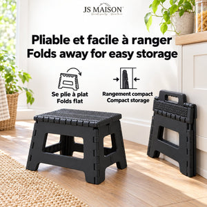 JS Maison Tabouret pliant antidérapant de 23 cm - Noir - Lot de 2 - Simple Boutique
