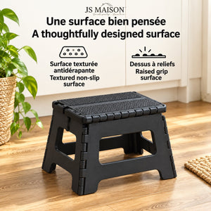 JS Maison Tabouret pliant antidérapant de 23 cm - Noir - Lot de 2 - Simple Boutique