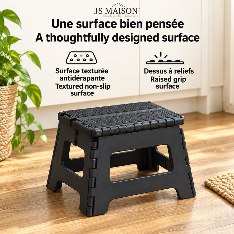 JS Maison Tabouret pliant antidérapant de 23 cm - Noir - Lot de 2 - Simple Boutique
