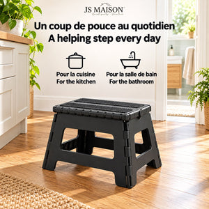 JS Maison Tabouret pliant antidérapant de 23 cm - Noir - Lot de 2 - Simple Boutique
