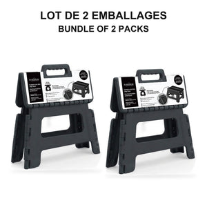 JS Maison Tabouret pliant antidérapant de 23 cm - Noir - Lot de 2 - emballage - Simple Boutique