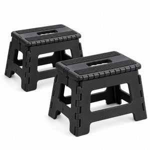 JS Maison Tabouret pliant antidérapant de 23 cm - Noir - Lot de 2 - Simple Boutique