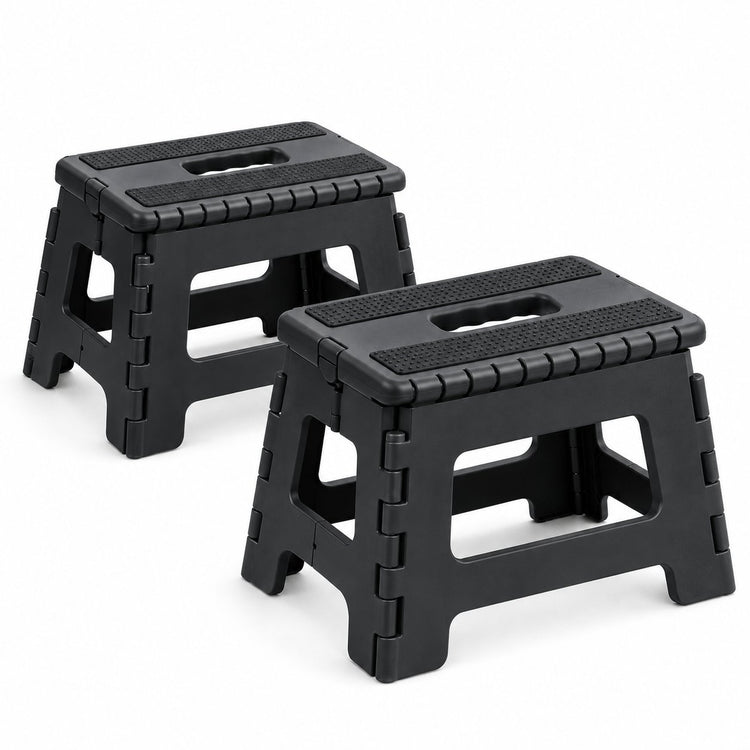 JS Maison Tabouret pliant antidérapant de 23 cm - Noir - Lot de 2 - Simple Boutique