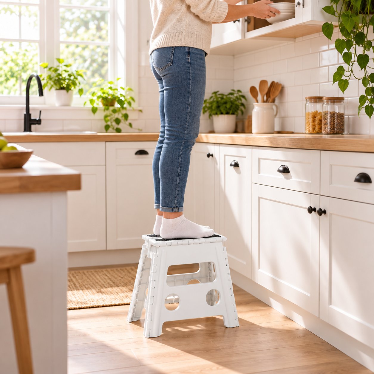 JS Maison Tabouret pliant antidérapant de 31,75 cm - Blanc - Lot de 2 - Simple Boutique