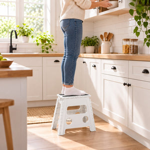 JS Maison Tabouret pliant antidérapant de 31,75 cm - Blanc - Lot de 2 - Simple Boutique
