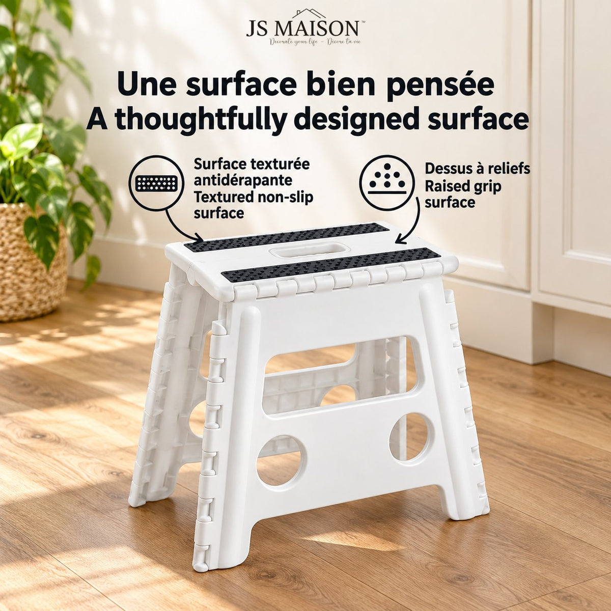 JS Maison Tabouret pliant antidérapant de 31,75 cm - Blanc - Lot de 2 - Simple Boutique