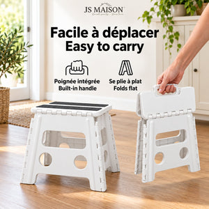JS Maison Tabouret pliant antidérapant de 31,75 cm - Blanc - Lot de 2 - Simple Boutique