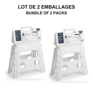 JS Maison Tabouret pliant antidérapant de 31,75 cm - Blanc - Lot de 2 - emballage - Simple Boutique
