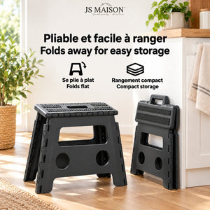 JS Maison Tabouret pliant antidérapant de 31,75 cm - Noir - Lot de 2 - Simple Boutique
