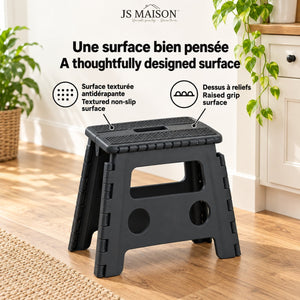 JS Maison Tabouret pliant antidérapant de 31,75 cm - Noir - Lot de 2 - Simple Boutique