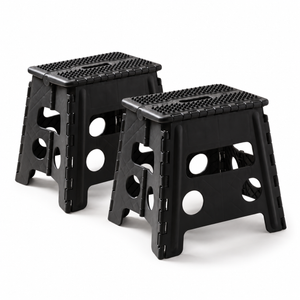 JS Maison Tabouret pliant antidérapant de 31,75 cm - Noir - Lot de 2 - Simple Boutique