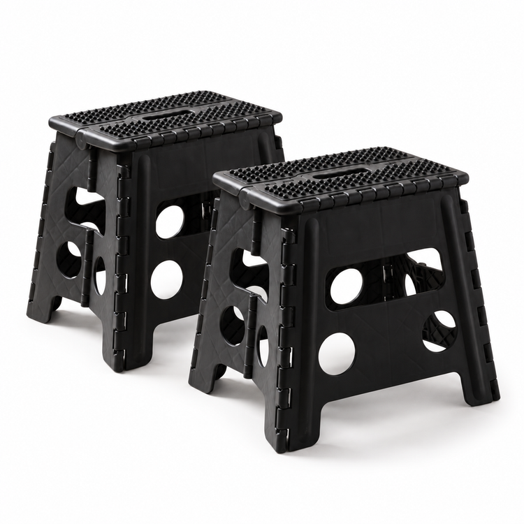 JS Maison Tabouret pliant antidérapant de 31,75 cm - Noir - Lot de 2 - Simple Boutique