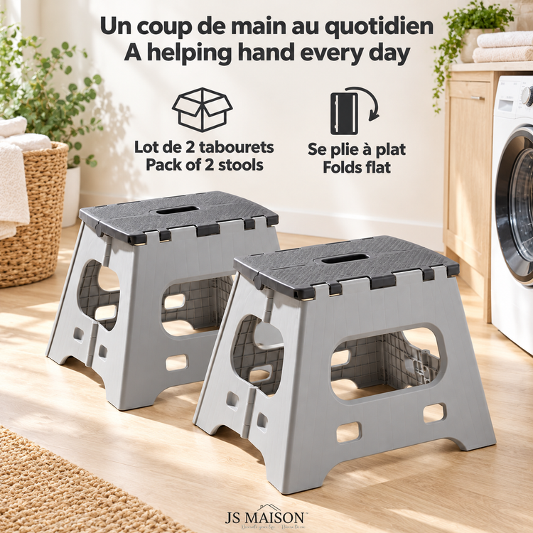 JS Maison Tabouret pliant en plastique 26,5 cm - Gris - Lot de 2 - Simple Boutique