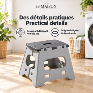 JS Maison Tabouret pliant en plastique 26,5 cm - Gris - Lot de 2 - Simple Boutique