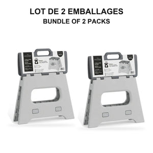 JS Maison Tabouret pliant en plastique 26,5 cm - Gris - Lot de 2 - emballage - Simple Boutique