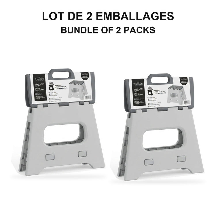 JS Maison Tabouret pliant en plastique 26,5 cm - Gris - Lot de 2 - emballage - Simple Boutique