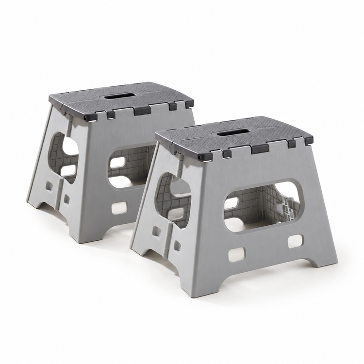 JS Maison Tabouret pliant en plastique 26,5 cm - Gris - Lot de 2 - Simple Boutique