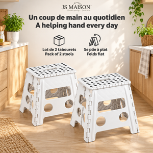 JS Maison Tabouret pliant en plastique 31,75 cm - Blanc - Lot de 2 - Simple Boutique