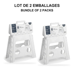 JS Maison Tabouret pliant en plastique 31,75 cm - Blanc - Lot de 2 - emballage - Simple Boutique