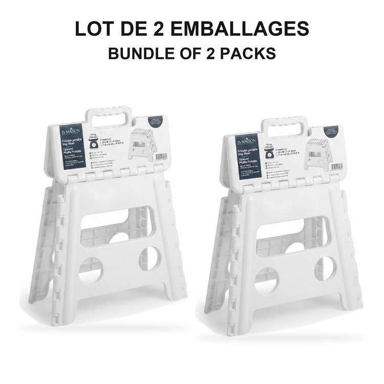 JS Maison Tabouret pliant en plastique 31,75 cm - Blanc - Lot de 2 - emballage - Simple Boutique