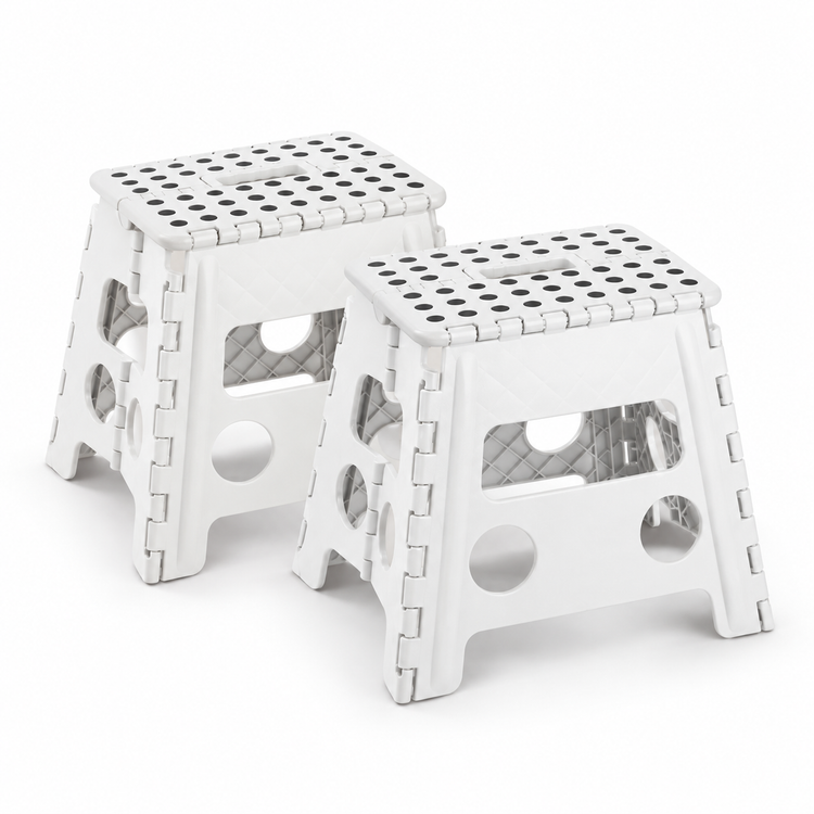 JS Maison Tabouret pliant en plastique 31,75 cm - Blanc - Lot de 2 - Simple Boutique