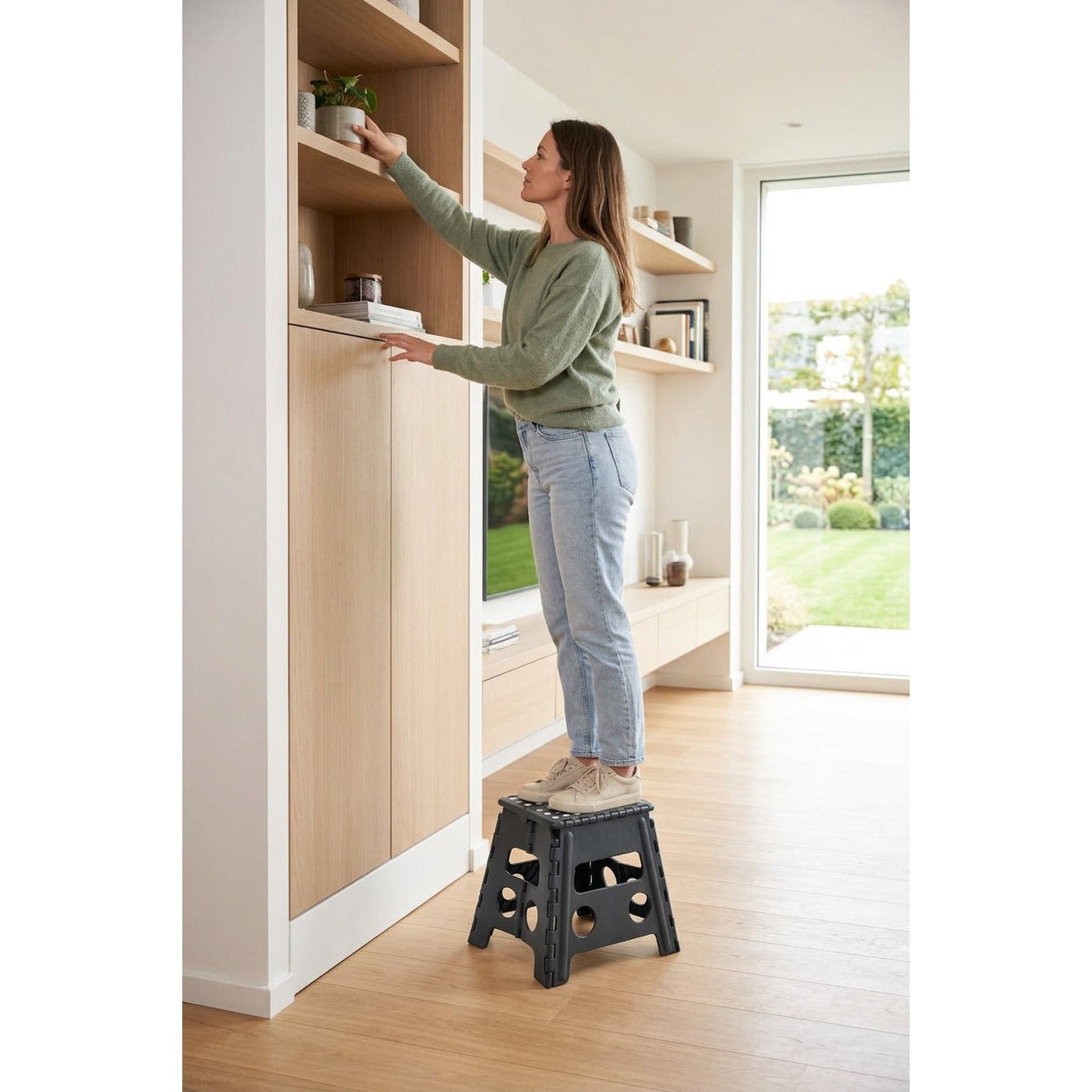 JS Maison Tabouret pliant en plastique 31,75 cm - Noir - Lot de 2 - Simple Boutique
