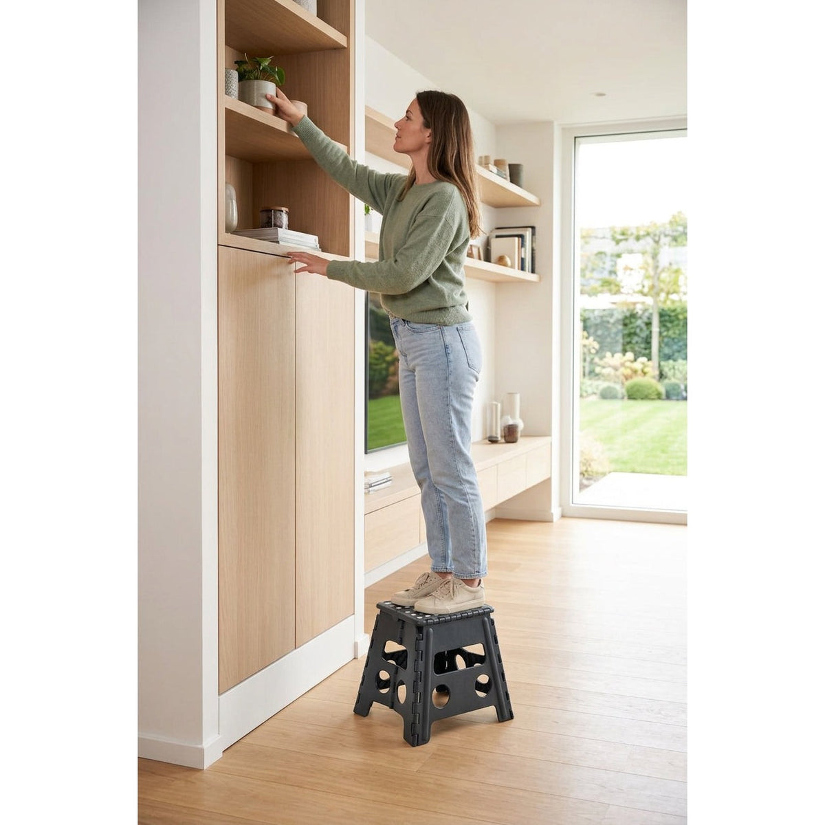 JS Maison Tabouret pliant en plastique 31,75 cm - Noir - Lot de 2 - Simple Boutique