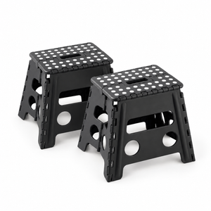 JS Maison Tabouret pliant en plastique 31,75 cm - Noir - Lot de 2 - Simple Boutique