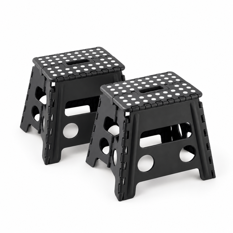 JS Maison Tabouret pliant en plastique 31,75 cm - Noir - Lot de 2 - Simple Boutique