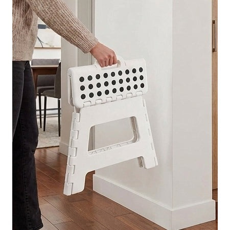 JS Maison Tabouret pliant en plastique de 9 po - Blanc - Lot de 2 - Simple Boutique