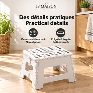 JS Maison Tabouret pliant en plastique de 9 po - Blanc - Lot de 2 - Simple Boutique