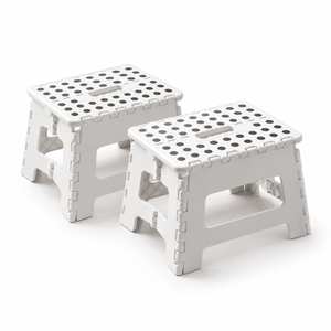 JS Maison Tabouret pliant en plastique de 9 po - Blanc - Lot de 2 - Simple Boutique