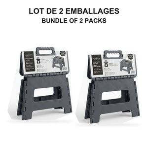 JS Maison Tabouret pliant en plastique de 9 po - Noir - Lot de 2 - emballage - Simple Boutique