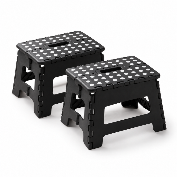 JS Maison Tabouret pliant en plastique de 9 po - Noir - Lot de 2 - Simple Boutique