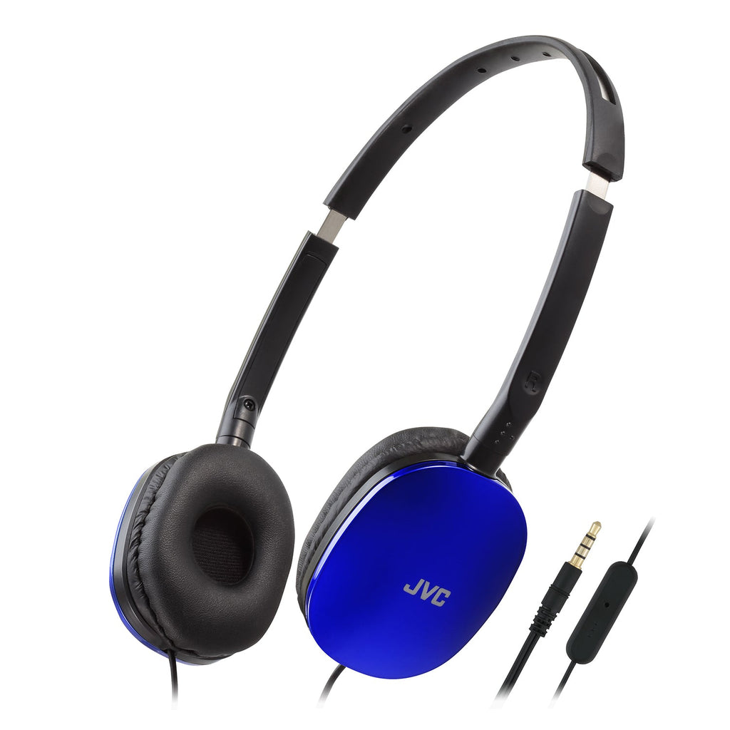 JVC - Casque d'écoute Filaire FLATS, Léger et Pliable avec Microphone et Télécommande Intégré, Bleu