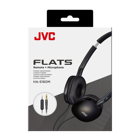 JVC - Casque d'écoute Filaire FLATS, Léger et Pliable avec Microphone et Télécommande Intégré, Noir