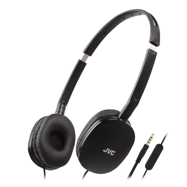 JVC - Casque d'écoute Filaire FLATS, Léger et Pliable avec Microphone et Télécommande Intégré, Noir - Simple Boutique
