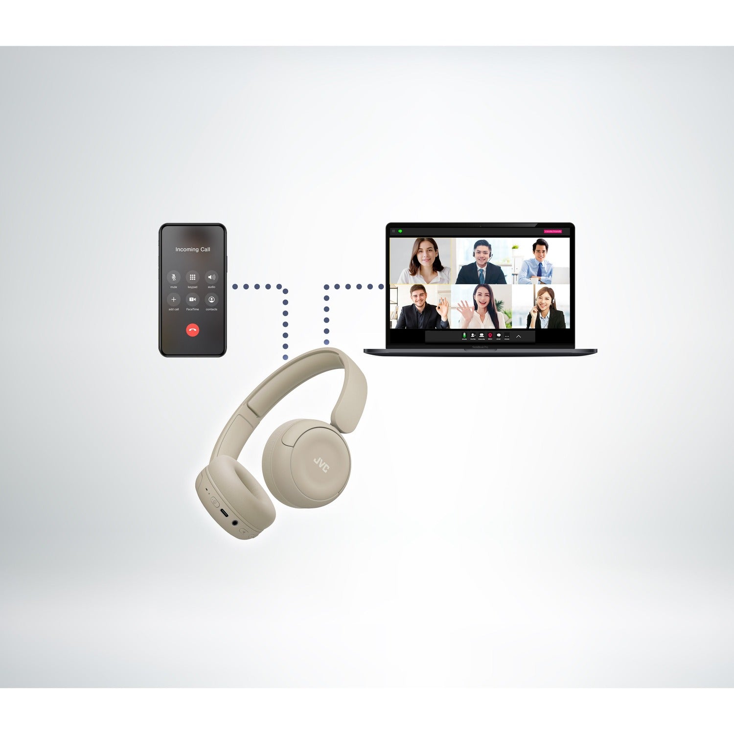 JVC - Casque d'écoute Sans-Fil Bluetooth 5.4, Autonomie de 50 Heures, Pliable avec Microphone Intégré, Beige - Simple Boutique