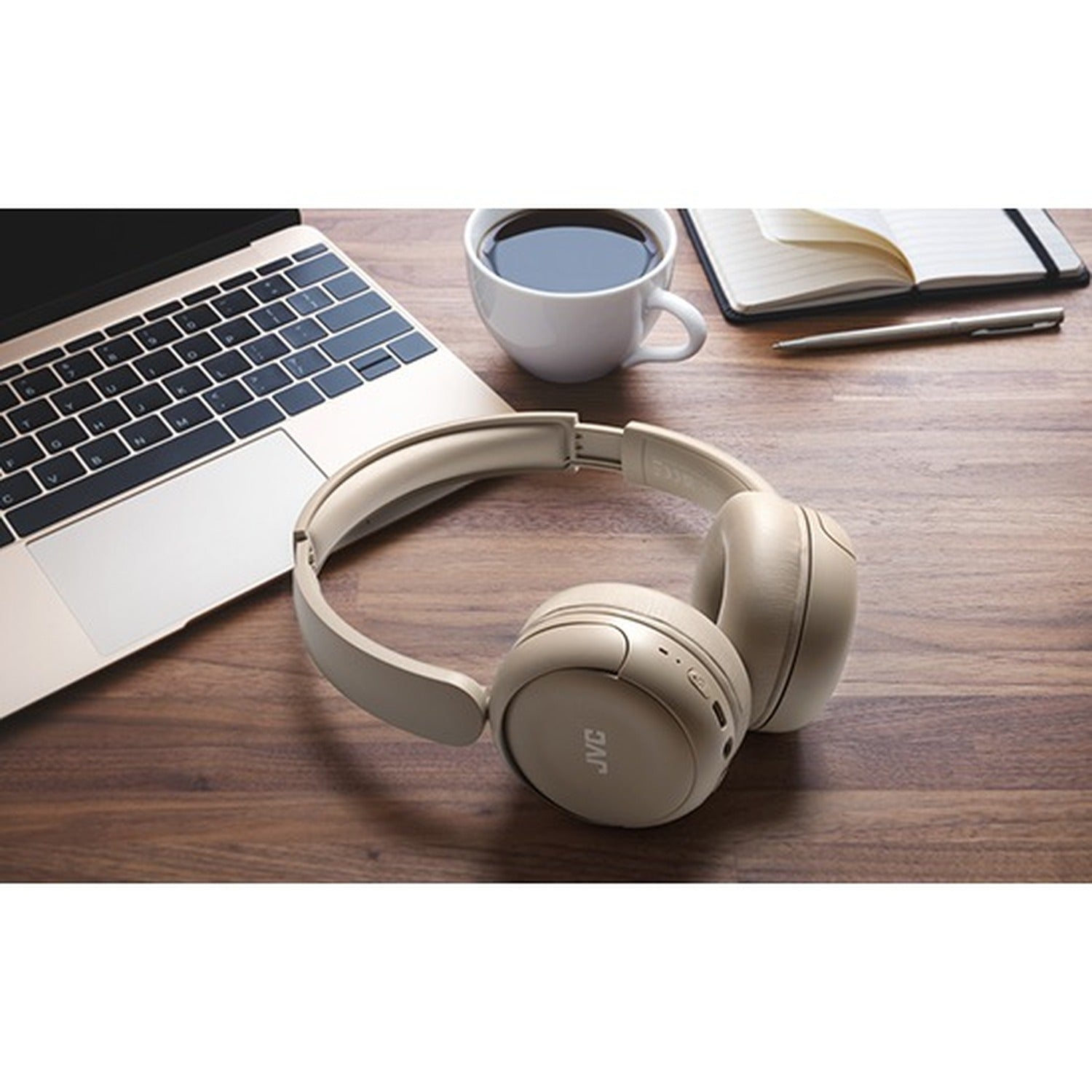 JVC - Casque d'écoute Sans-Fil Bluetooth 5.4, Autonomie de 50 Heures, Pliable avec Microphone Intégré, Beige - Simple Boutique