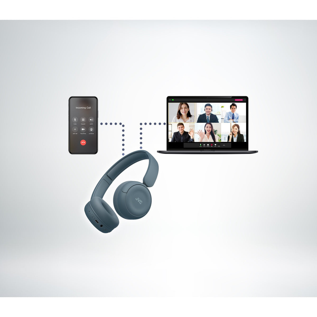 JVC - Casque d'écoute Sans-Fil Bluetooth 5.4, Autonomie de 50 Heures, Pliable avec Microphone Intégré, Bleu - Simple Boutique