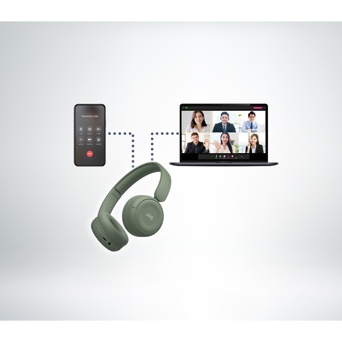 JVC - Casque d'écoute Sans-Fil Bluetooth 5.4, Autonomie de 50 Heures, Pliable avec Microphone Intégré, Kaki - Simple Boutique
