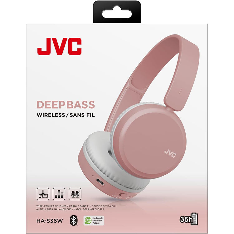 JVC - Casque d'écoute Supra-Auriculaire Sans-Fil, Microphone et Télécommande Intégrés, Rose - Simple Boutique