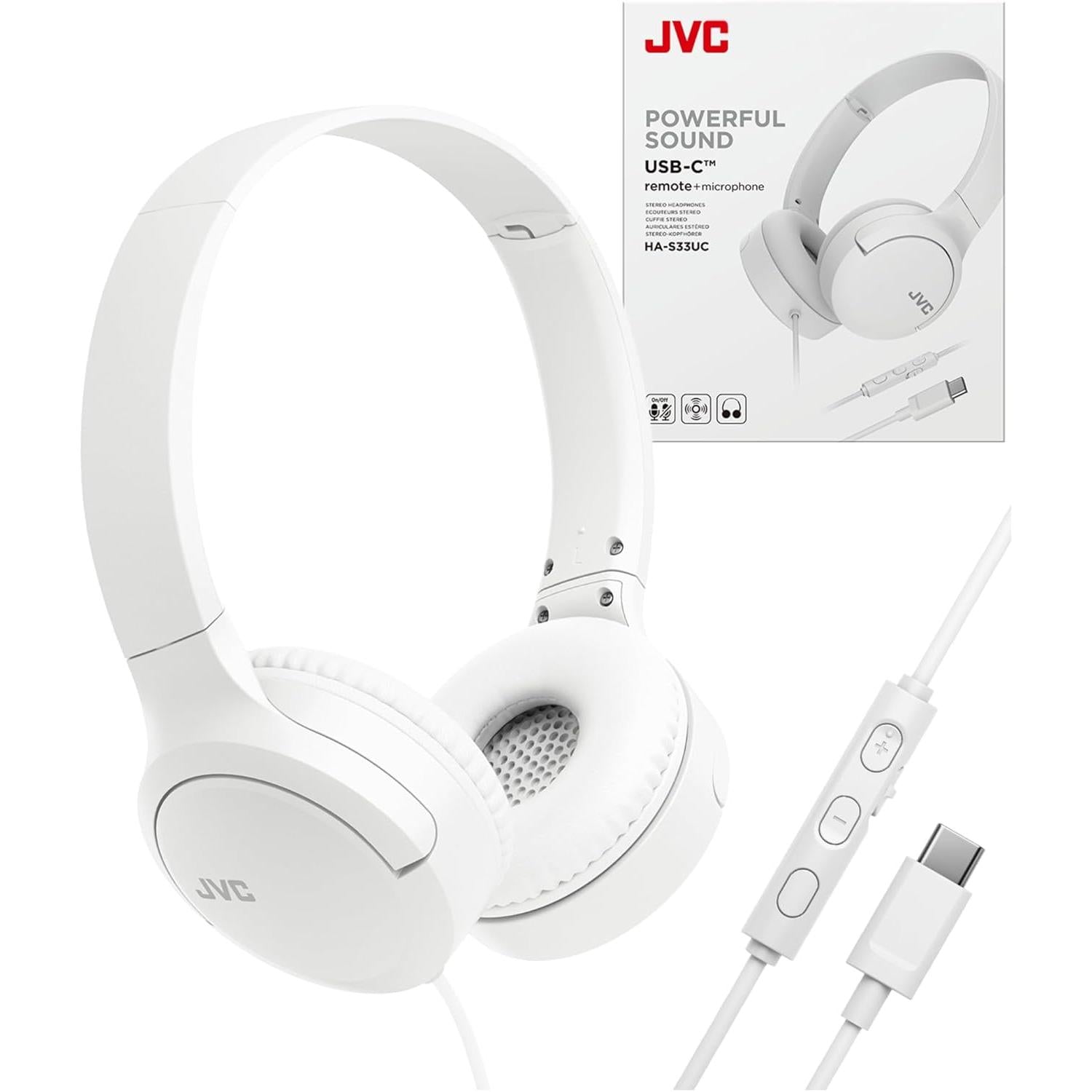 JVC - Casque filaire USB-C avec micro – Léger, confortable, pliable, Blanc - HA-S33UC-W - Simple Boutique