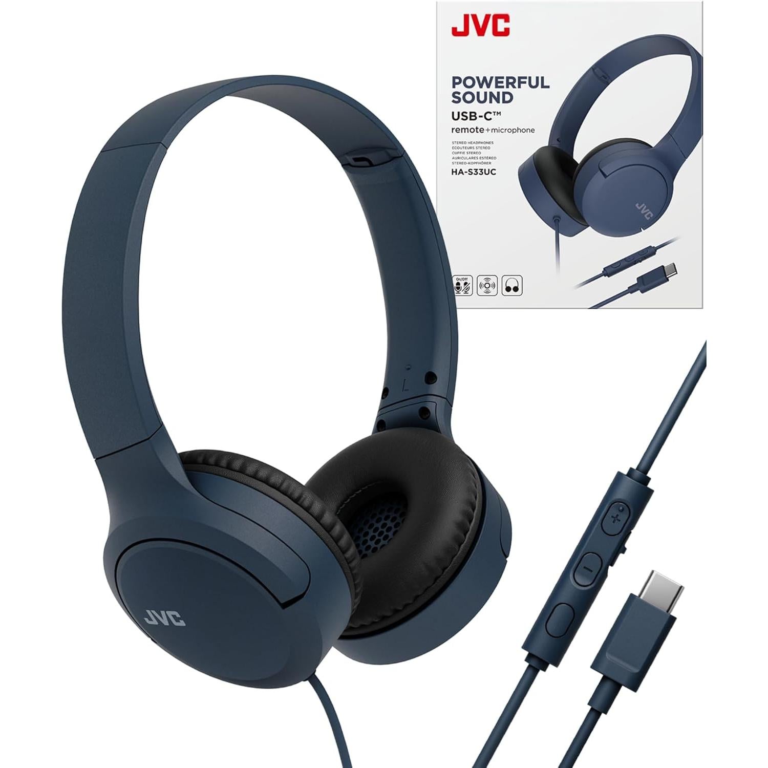 JVC - Casque filaire USB-C avec micro – Léger, confortable, pliable, Bleu - HA-S33UC-A - Simple Boutique