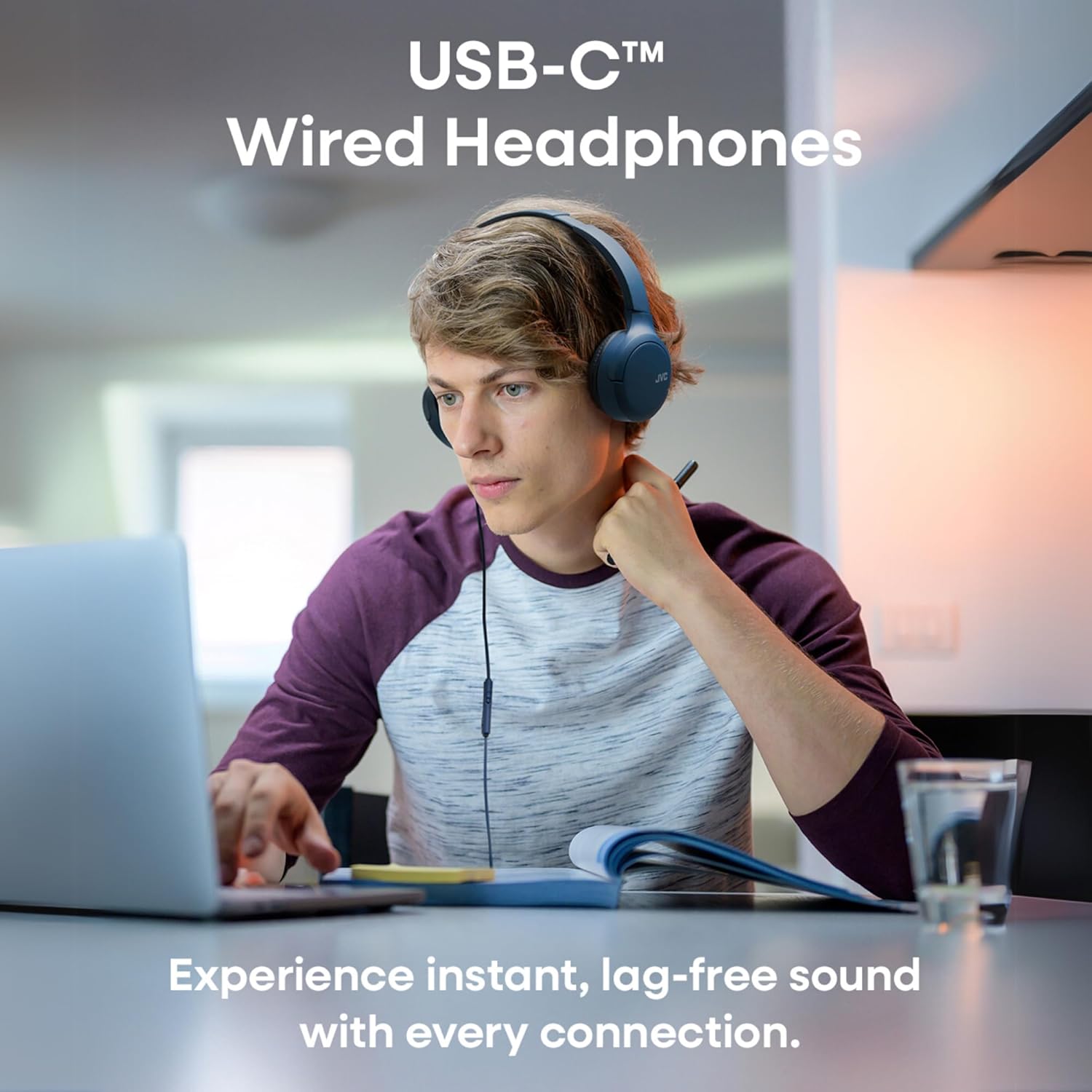 JVC - Casque filaire USB-C avec micro – Léger, confortable, pliable, Bleu - HA-S33UC-A - Simple Boutique