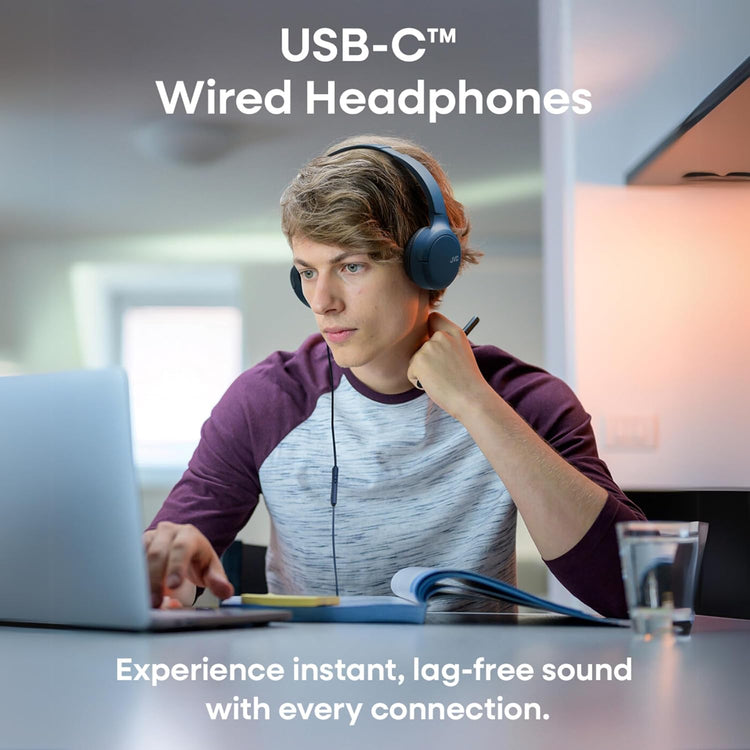 JVC - Casque filaire USB-C avec micro – Léger, confortable, pliable, Bleu - HA-S33UC-A - Simple Boutique