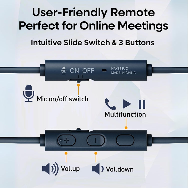 JVC - Casque filaire USB-C avec micro – Léger, confortable, pliable, Bleu - HA-S33UC-A - Simple Boutique