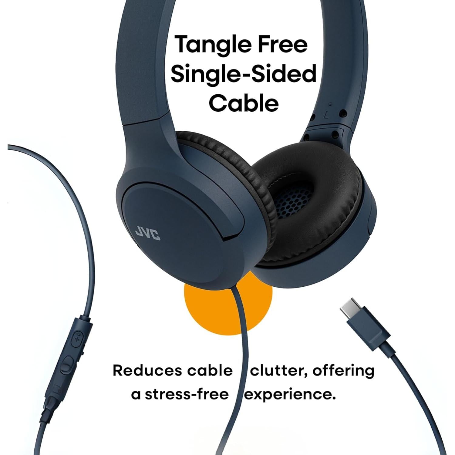 JVC - Casque filaire USB-C avec micro – Léger, confortable, pliable, Bleu - HA-S33UC-A - Simple Boutique